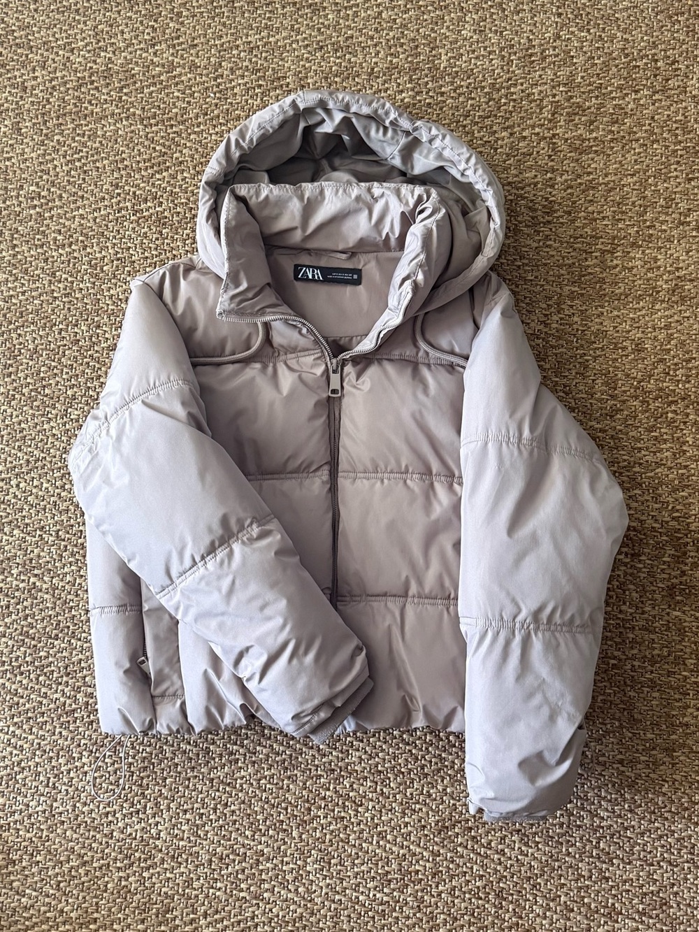 Zara Taupe Hooded Puffer Coat